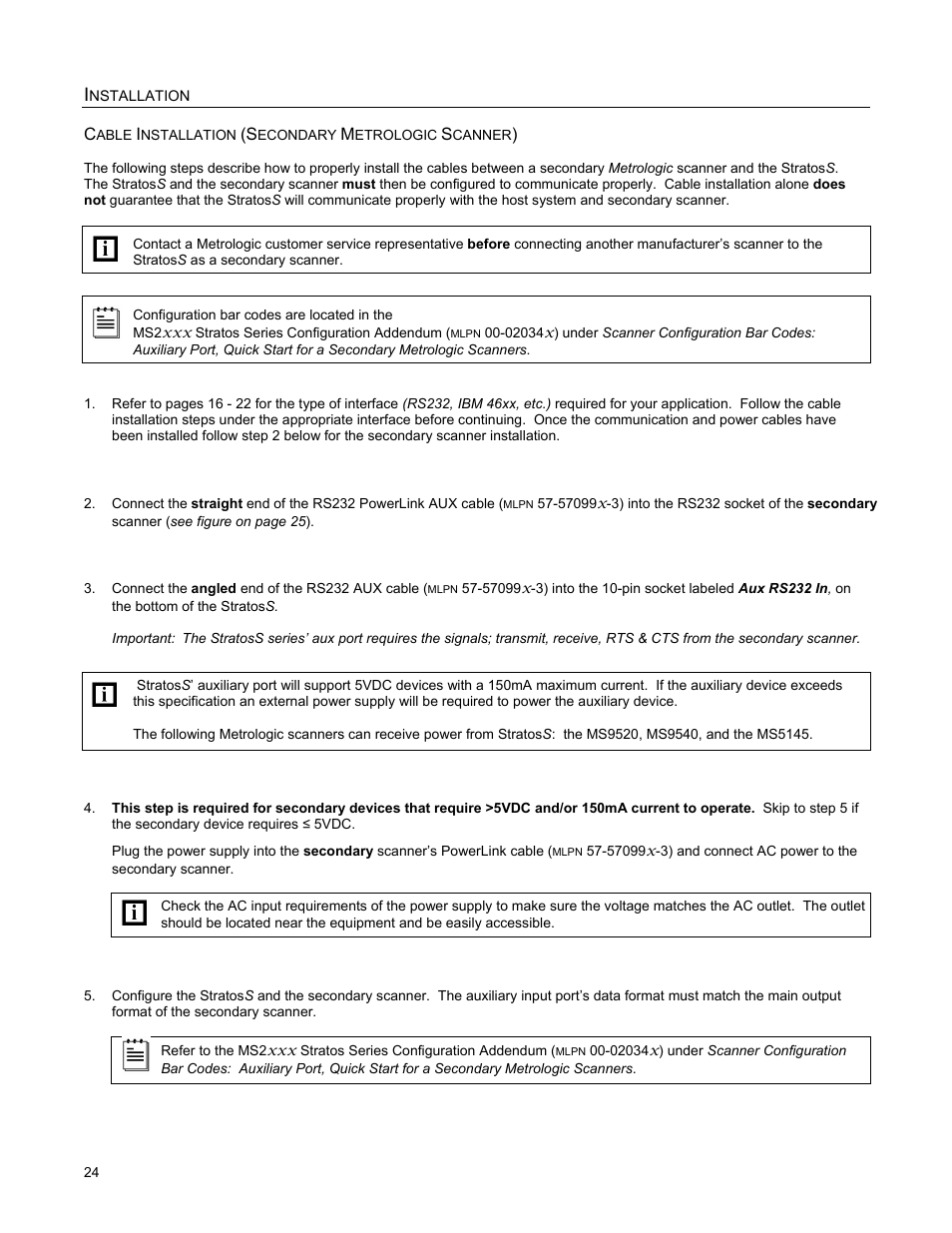 Cable installation (secondary metrologic scanner) | Metrologic Instruments StratosS MS2222 User Manual | Page 28 / 68