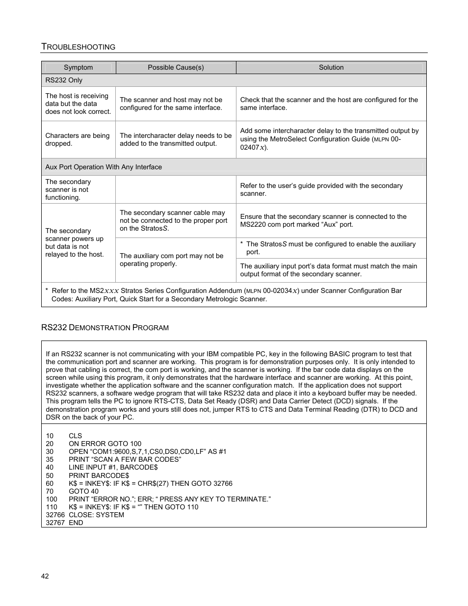 Rs232 demonstration program | Metrologic Instruments StratosS MS2222 User Manual | Page 46 / 68