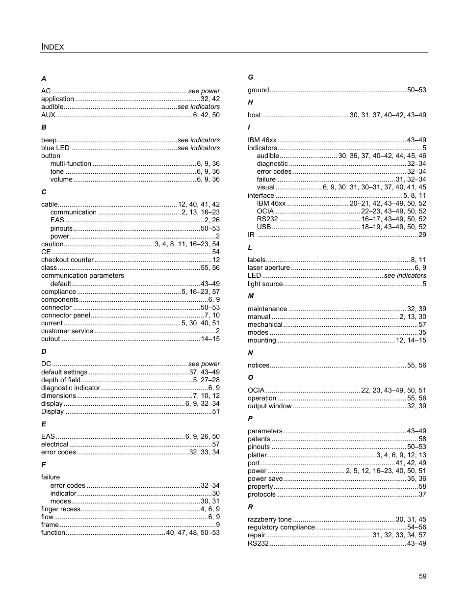 Index, Ndex | Metrologic Instruments StratosS MS2222 User Manual | Page 63 / 68