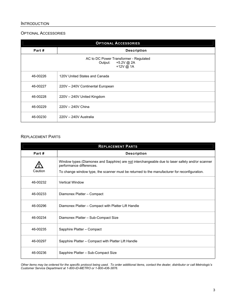 Power transformers, Replacement parts | Metrologic Instruments StratosS MS2222 User Manual | Page 7 / 68