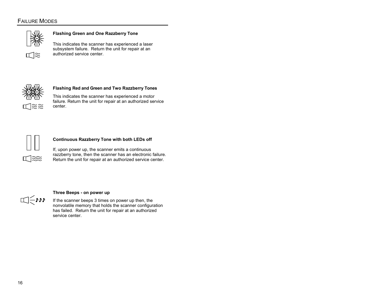 Failure modes | Metrologic Instruments ARGUSSCANTM MS7220 User Manual | Page 20 / 52