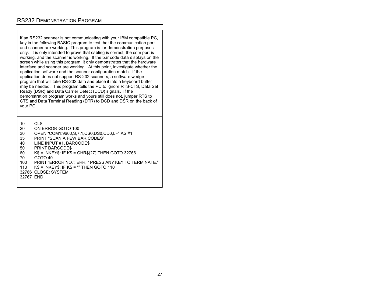 Rs232 demonstration program | Metrologic Instruments ARGUSSCANTM MS7220 User Manual | Page 31 / 52