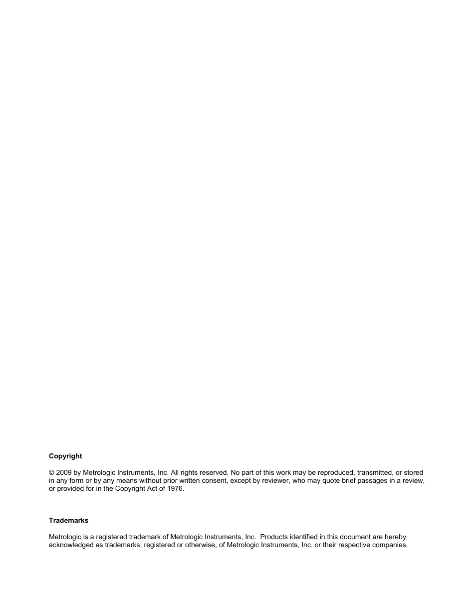 Copyright and trademark information | Metrologic Instruments MS2421 User Manual | Page 2 / 66