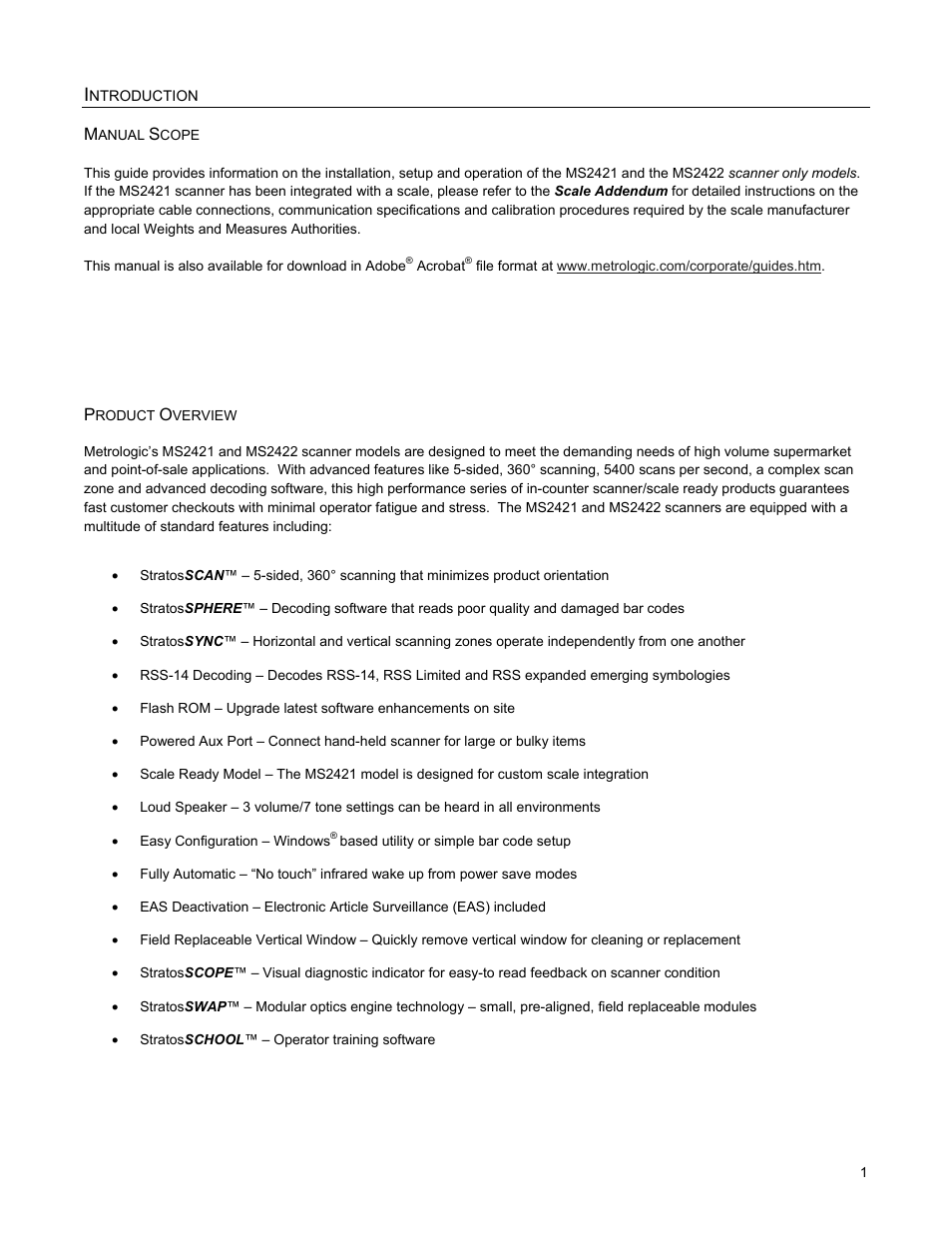 Introduction, Manual scope, Product overview | Metrologic Instruments MS2421 User Manual | Page 5 / 66