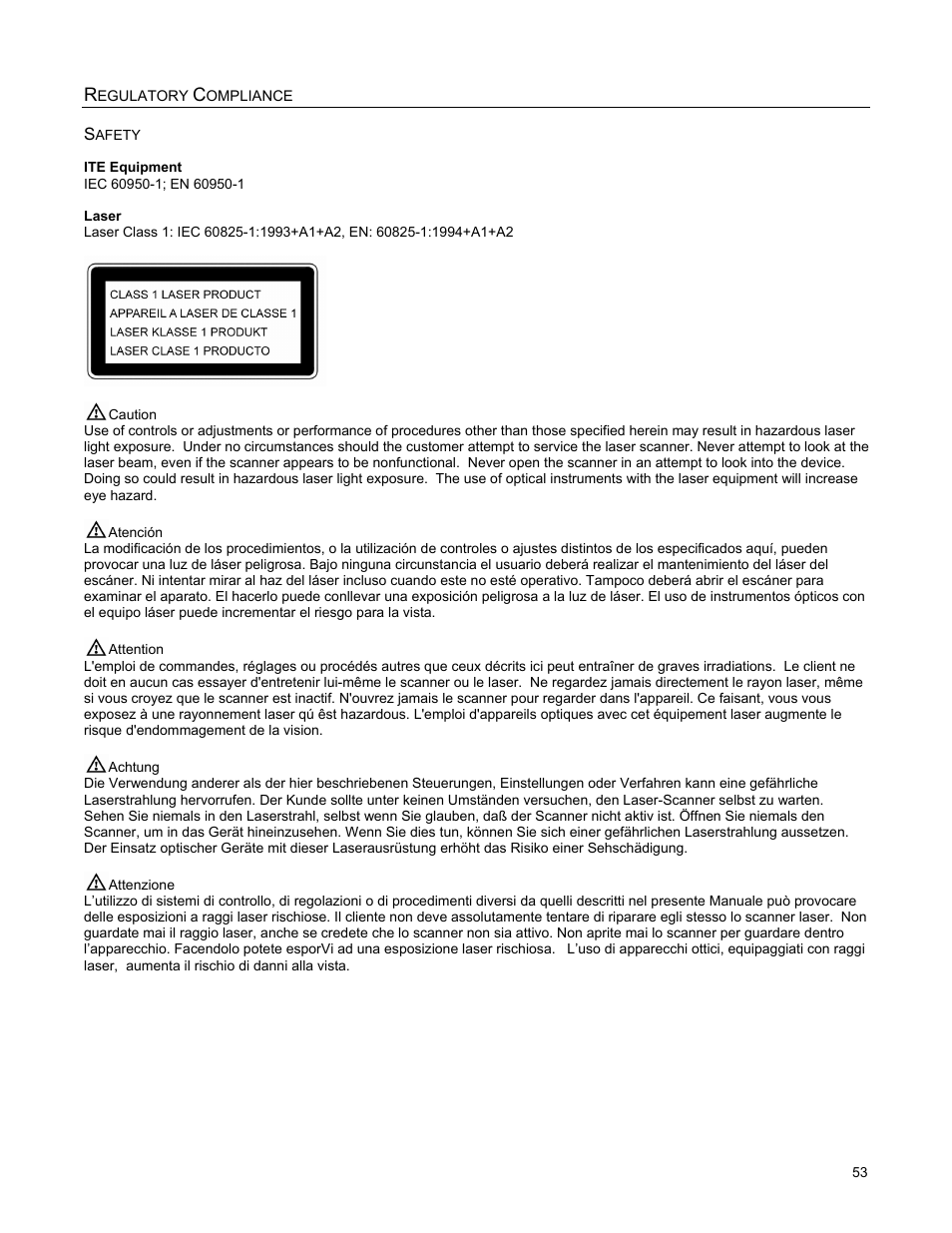 Regulatory compliance, Safety | Metrologic Instruments MS2421 User Manual | Page 57 / 66