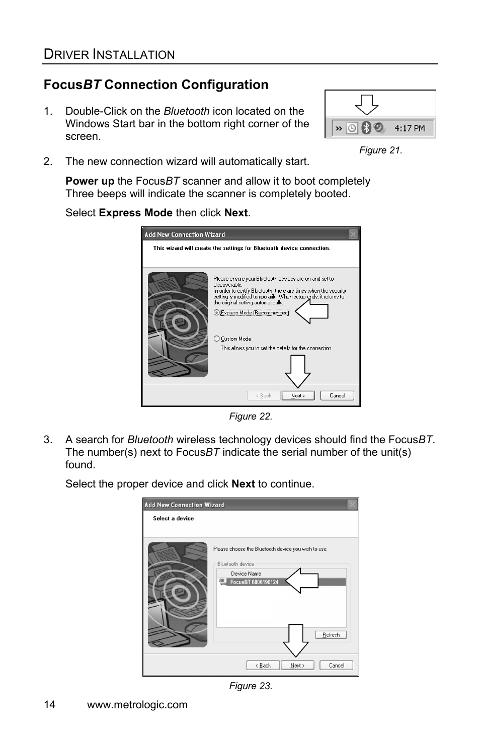 Focusbt connection configuration, Focus bt connection configuration | Metrologic Instruments FocusBT MS1633 User Manual | Page 18 / 52