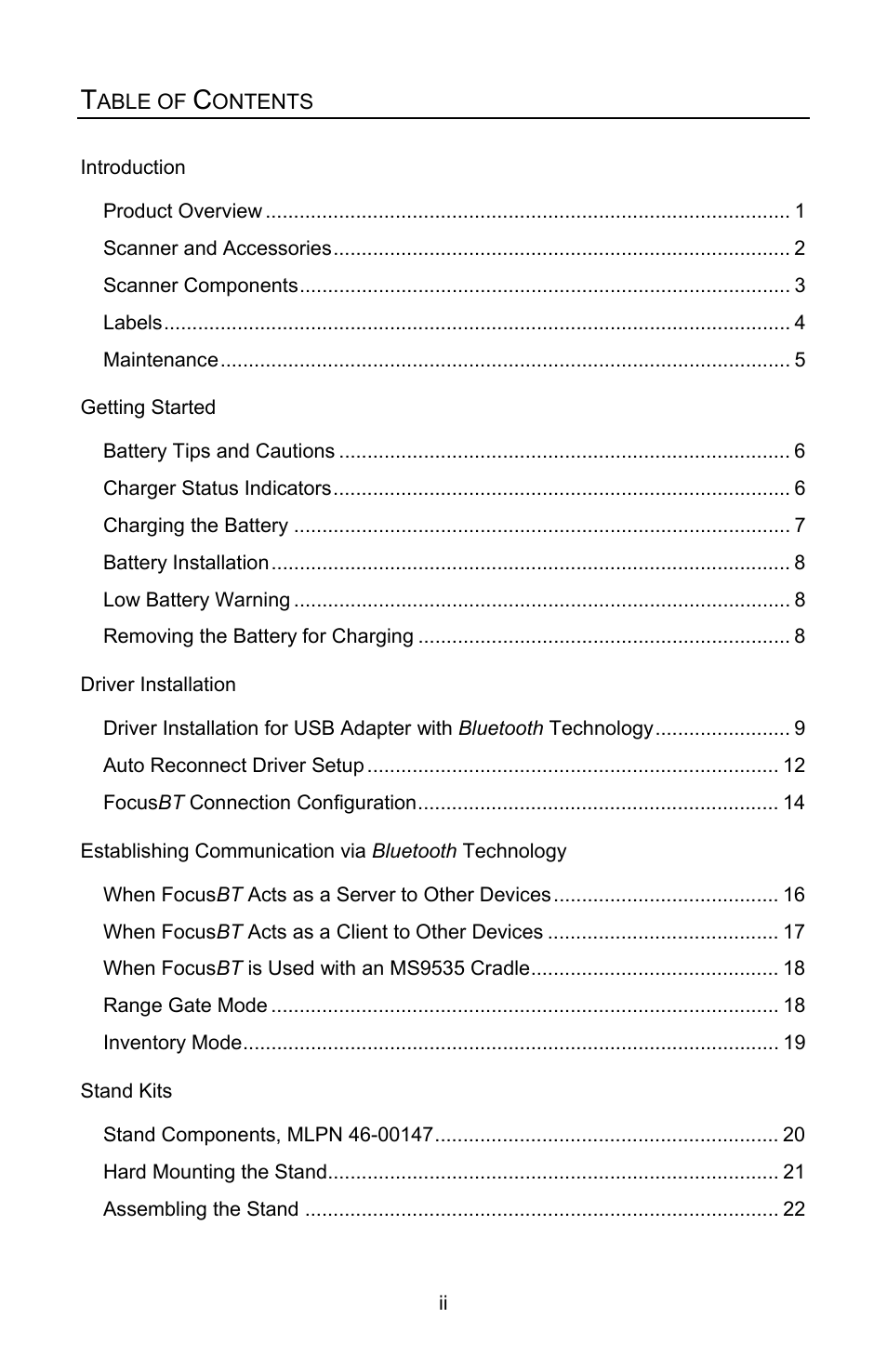 Metrologic Instruments FocusBT MS1633 User Manual | Page 3 / 52