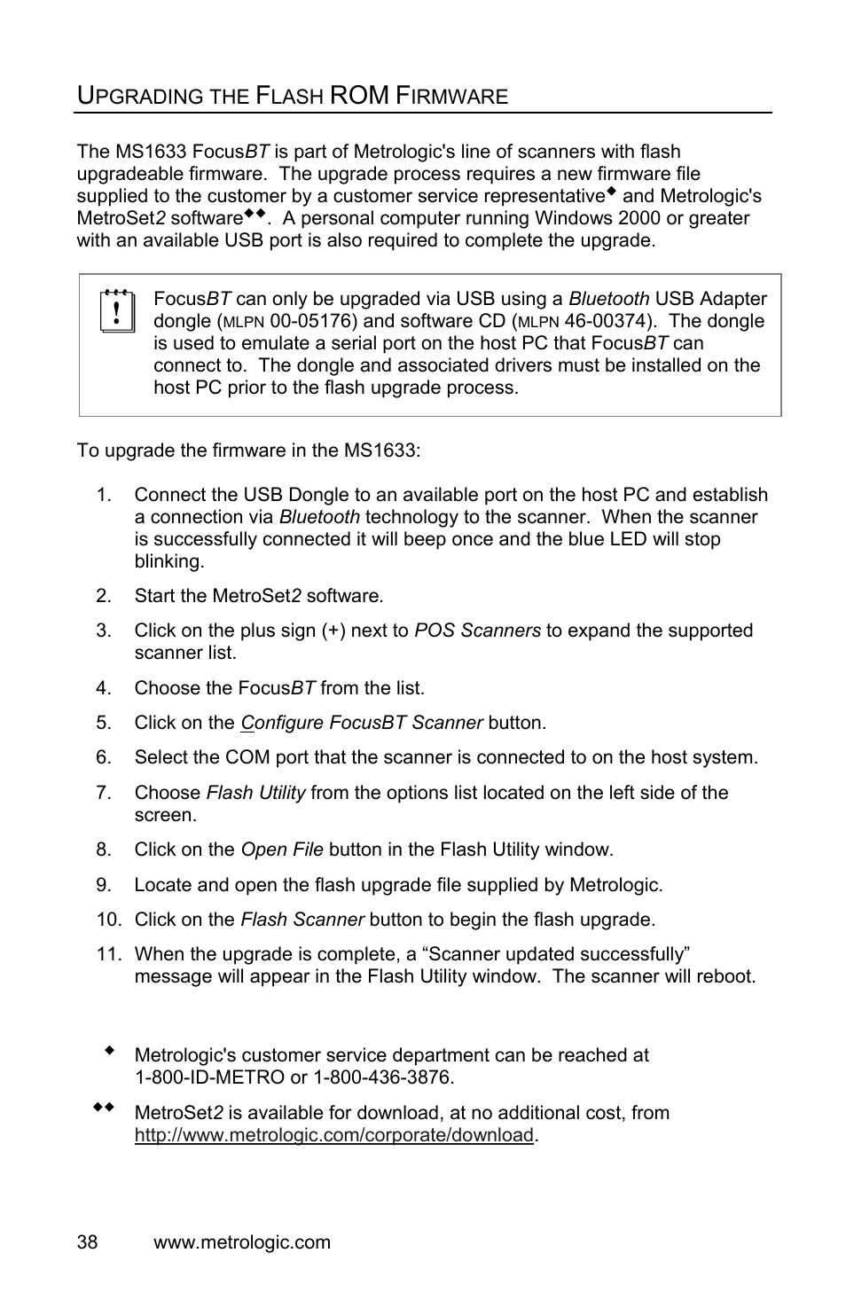 Upgrading the flash rom firmware | Metrologic Instruments FocusBT MS1633 User Manual | Page 42 / 52