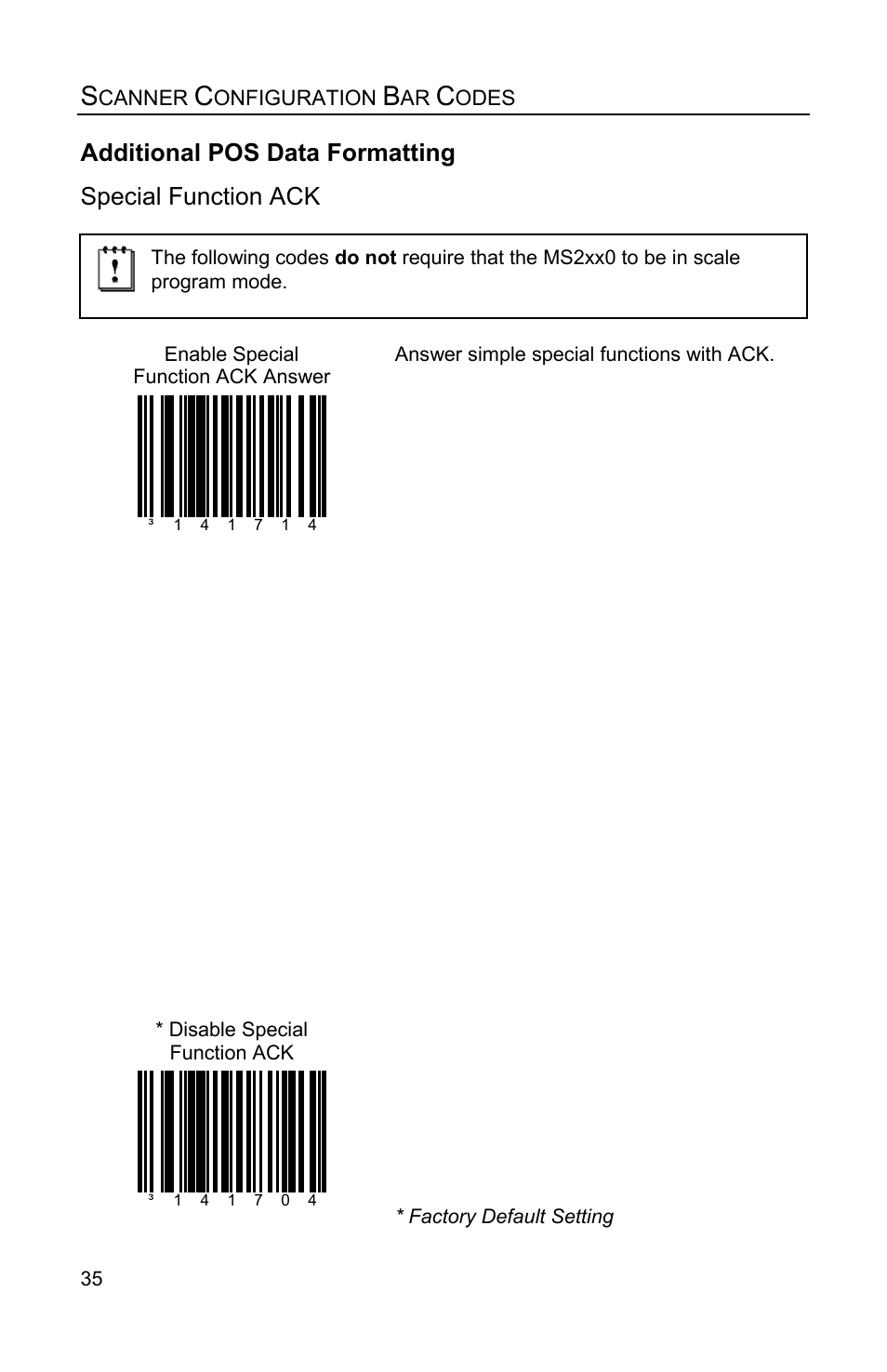 Special function ack, Additional pos data formatting | Metrologic Instruments Stratos MS2xxx Series User Manual | Page 40 / 88