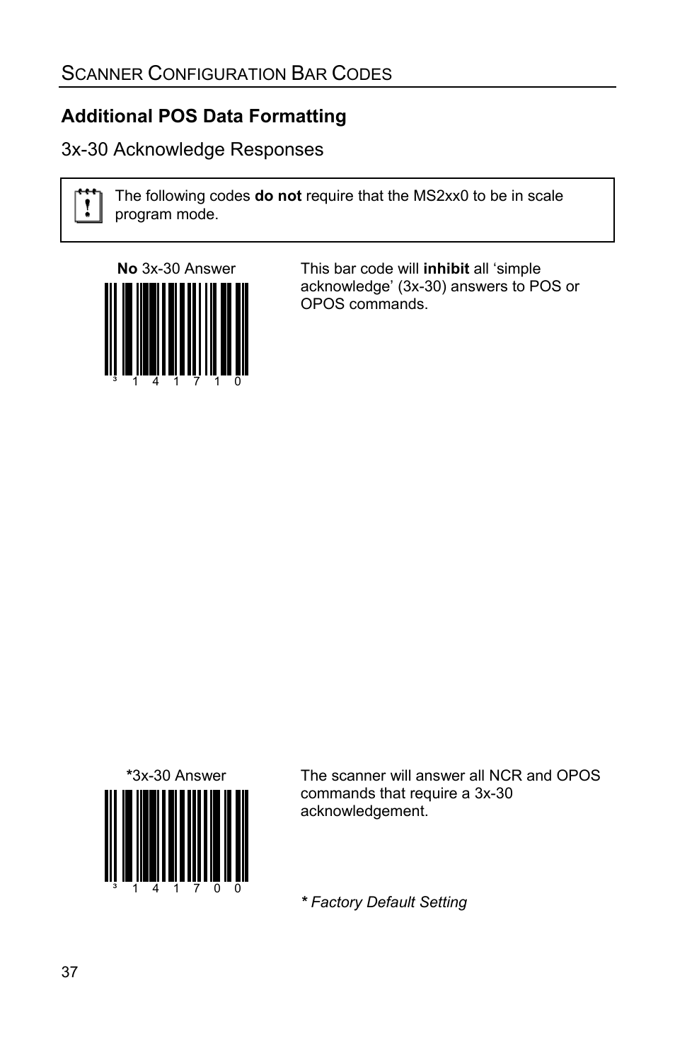 3x-30 acknowledge responses, Additional pos data formatting | Metrologic Instruments Stratos MS2xxx Series User Manual | Page 42 / 88