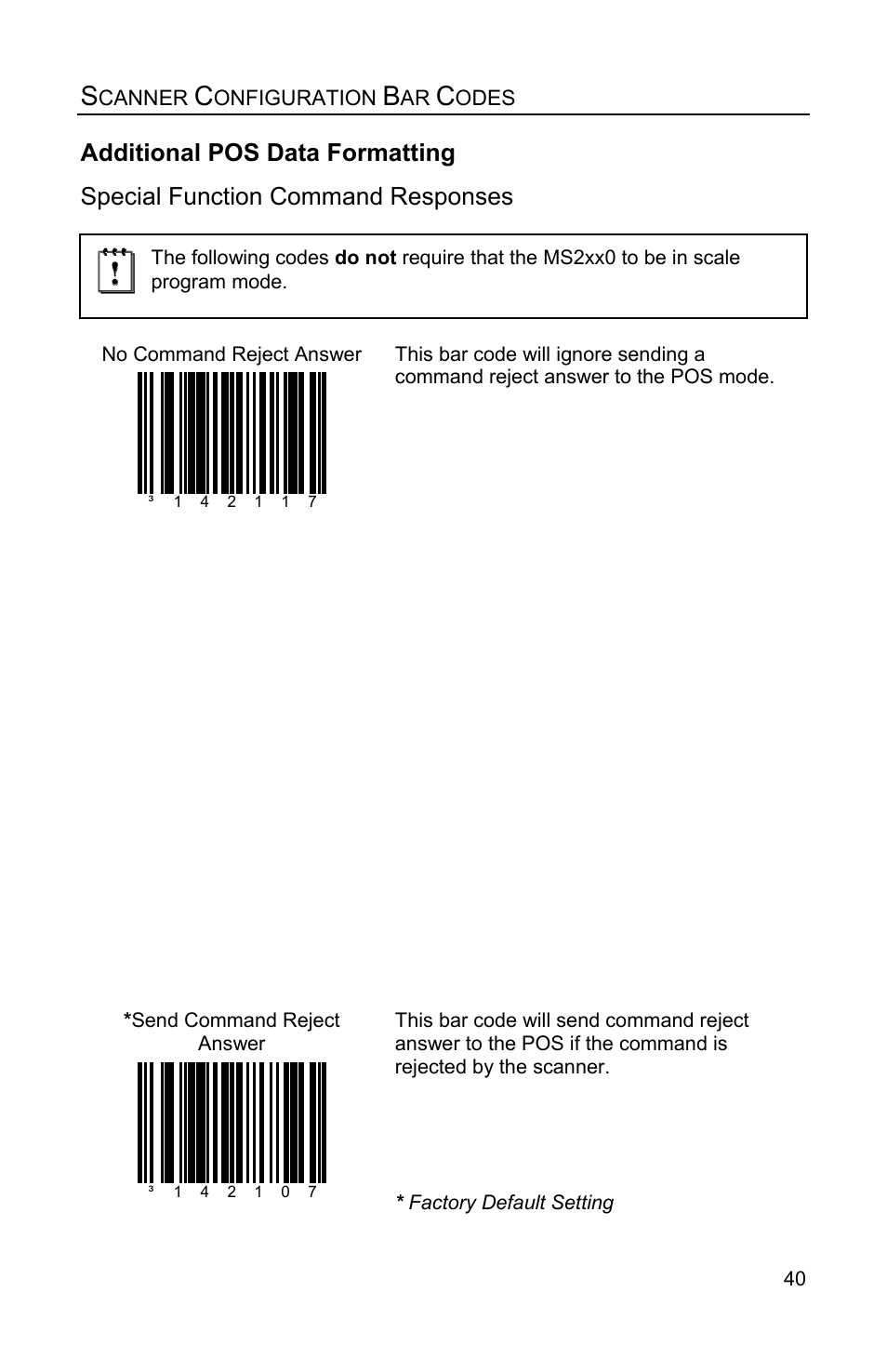 Additional pos data formatting, Special function command responses | Metrologic Instruments Stratos MS2xxx Series User Manual | Page 45 / 88