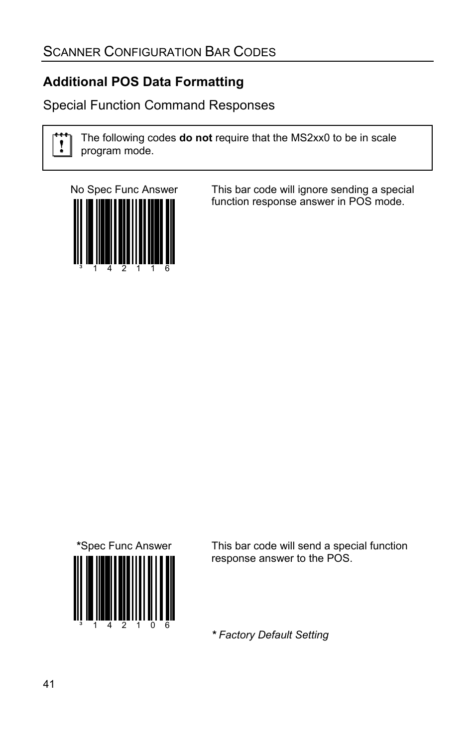 Additional pos data formatting, Special function command responses | Metrologic Instruments Stratos MS2xxx Series User Manual | Page 46 / 88