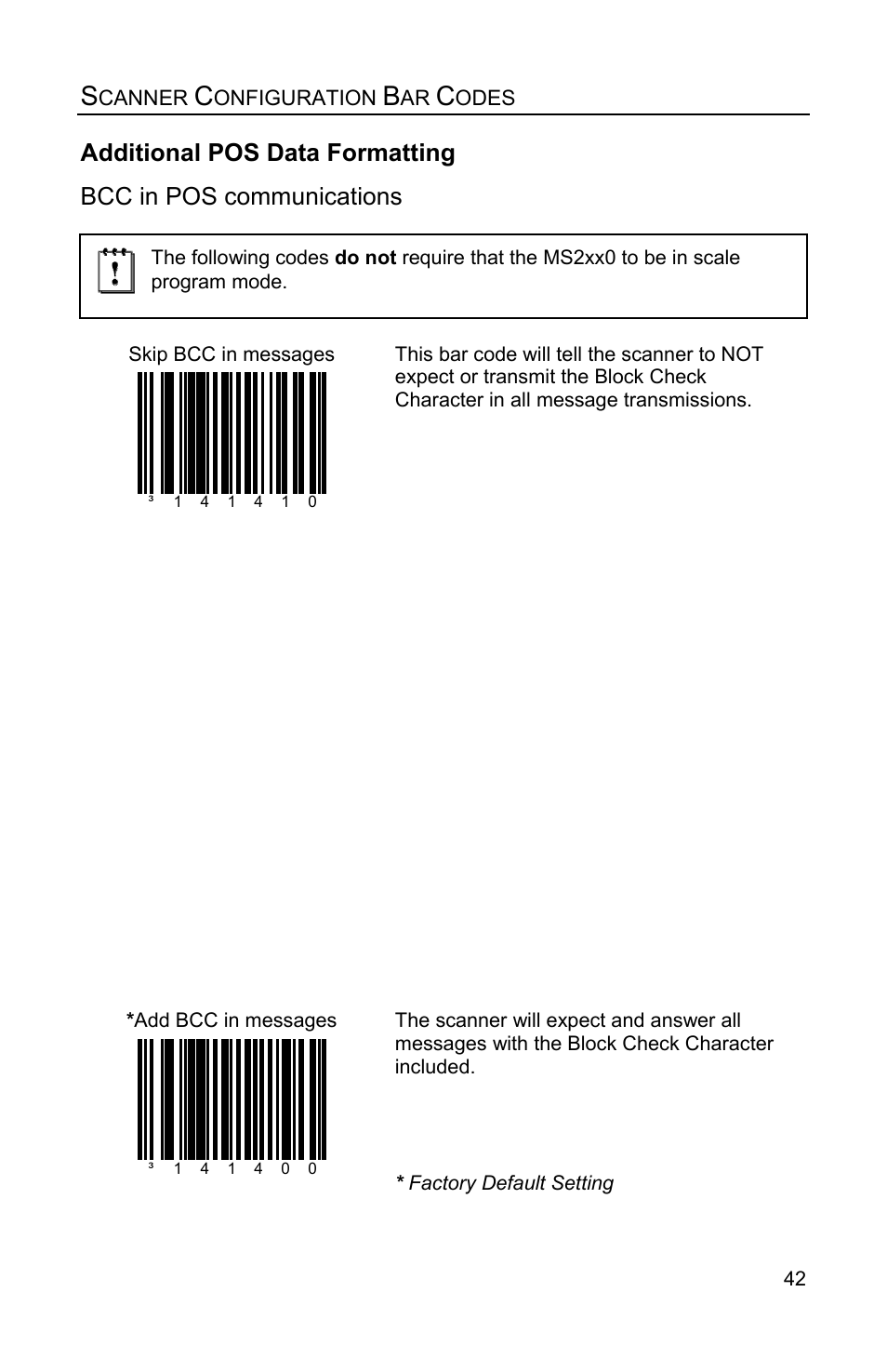 Bcc in pos communications, Additional pos data formatting | Metrologic Instruments Stratos MS2xxx Series User Manual | Page 47 / 88