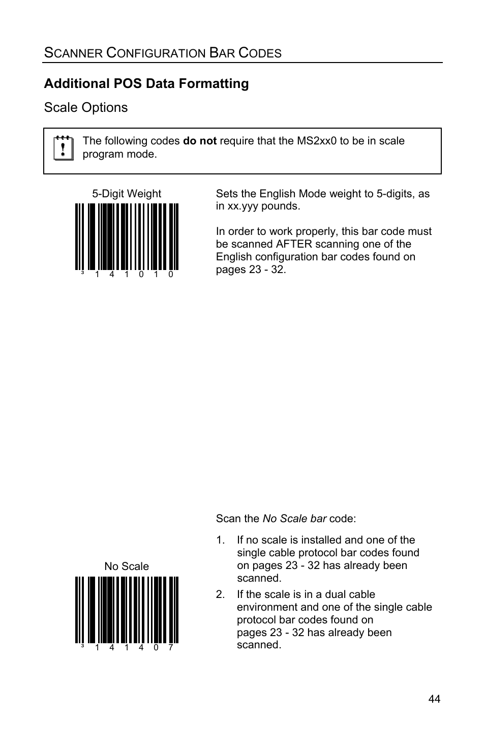 Scale options, Additional pos data formatting | Metrologic Instruments Stratos MS2xxx Series User Manual | Page 49 / 88