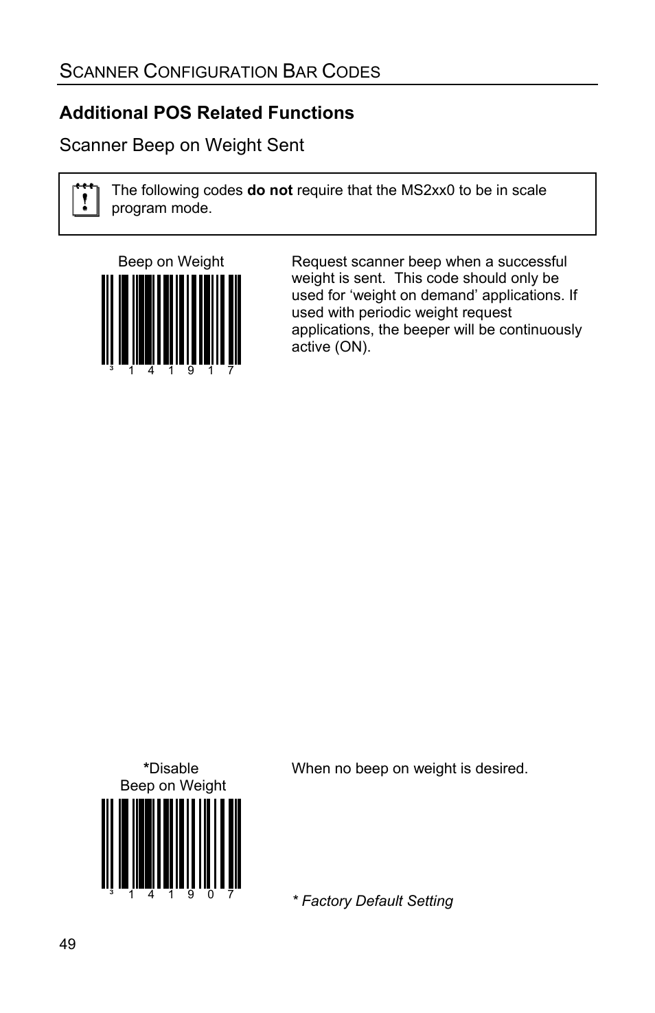 Additional pos related functions, Scanner beep on weight sent | Metrologic Instruments Stratos MS2xxx Series User Manual | Page 54 / 88