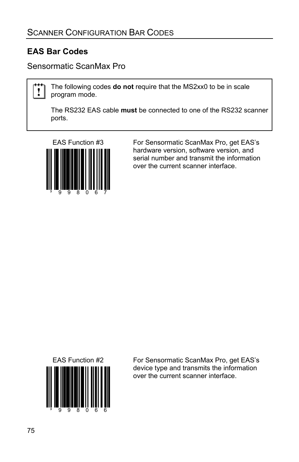 Sensormatic scanmax pro, Eas bar codes | Metrologic Instruments Stratos MS2xxx Series User Manual | Page 80 / 88