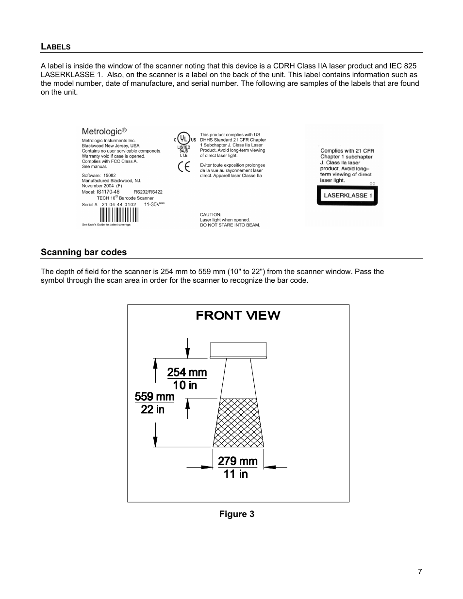 Labels, Scanning bar codes | Metrologic Instruments 1070 User Manual | Page 11 / 21