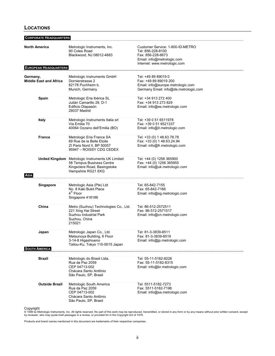 Locations | Metrologic Instruments 1070 User Manual | Page 3 / 21