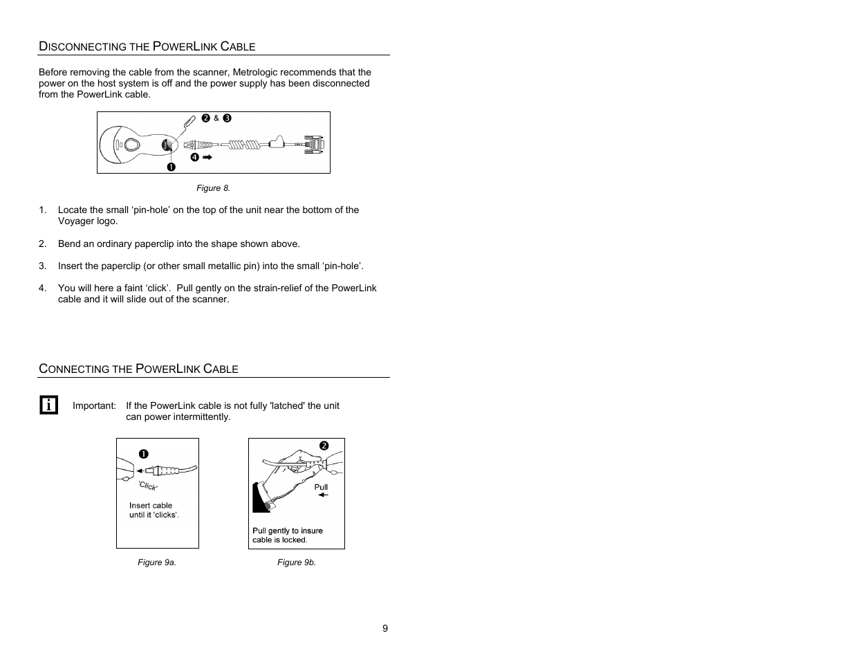 Disconnecting the powerlink cable, Connecting the powerlink cable | Metrologic Instruments MS9524 User Manual | Page 13 / 56