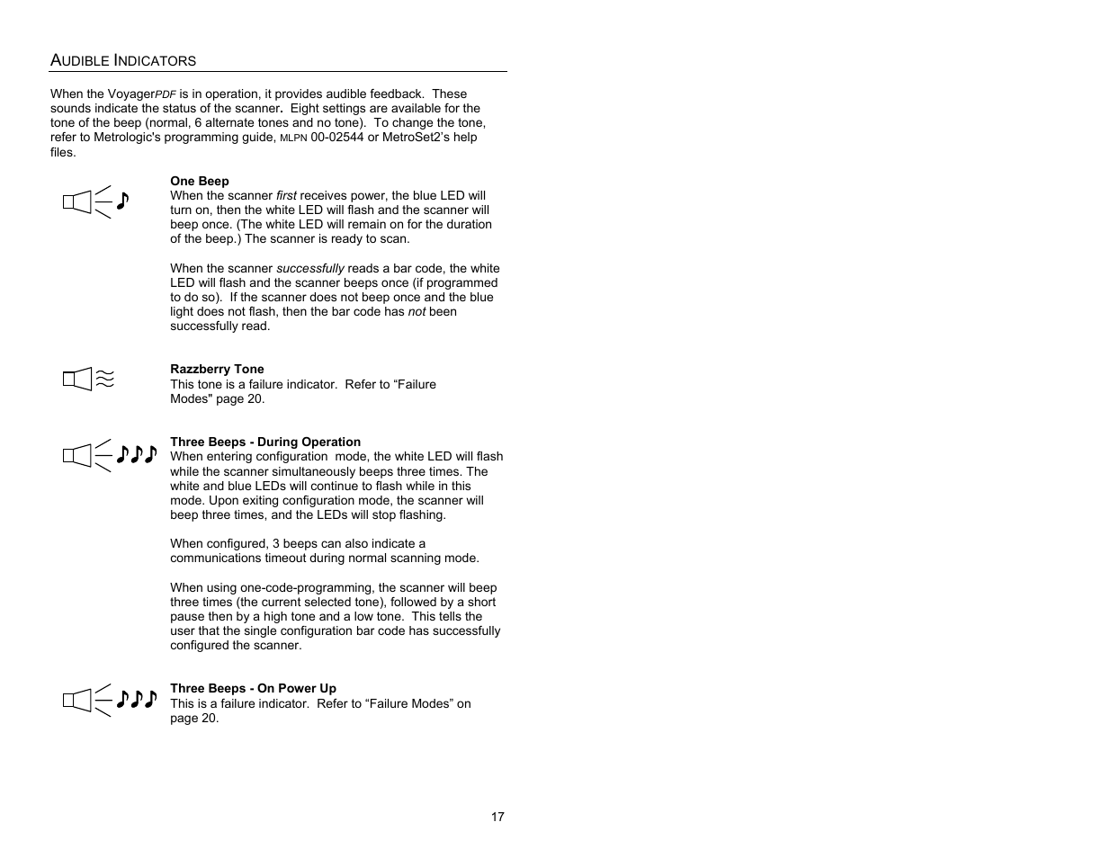 Audible indicators | Metrologic Instruments MS9524 User Manual | Page 21 / 56