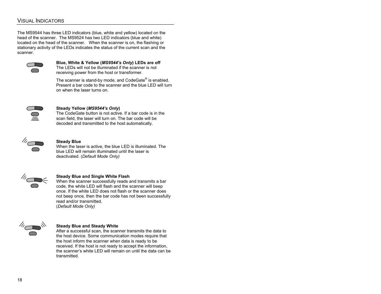 Visual indicators | Metrologic Instruments MS9524 User Manual | Page 22 / 56