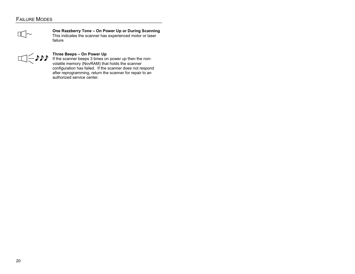 Failure modes | Metrologic Instruments MS9524 User Manual | Page 24 / 56