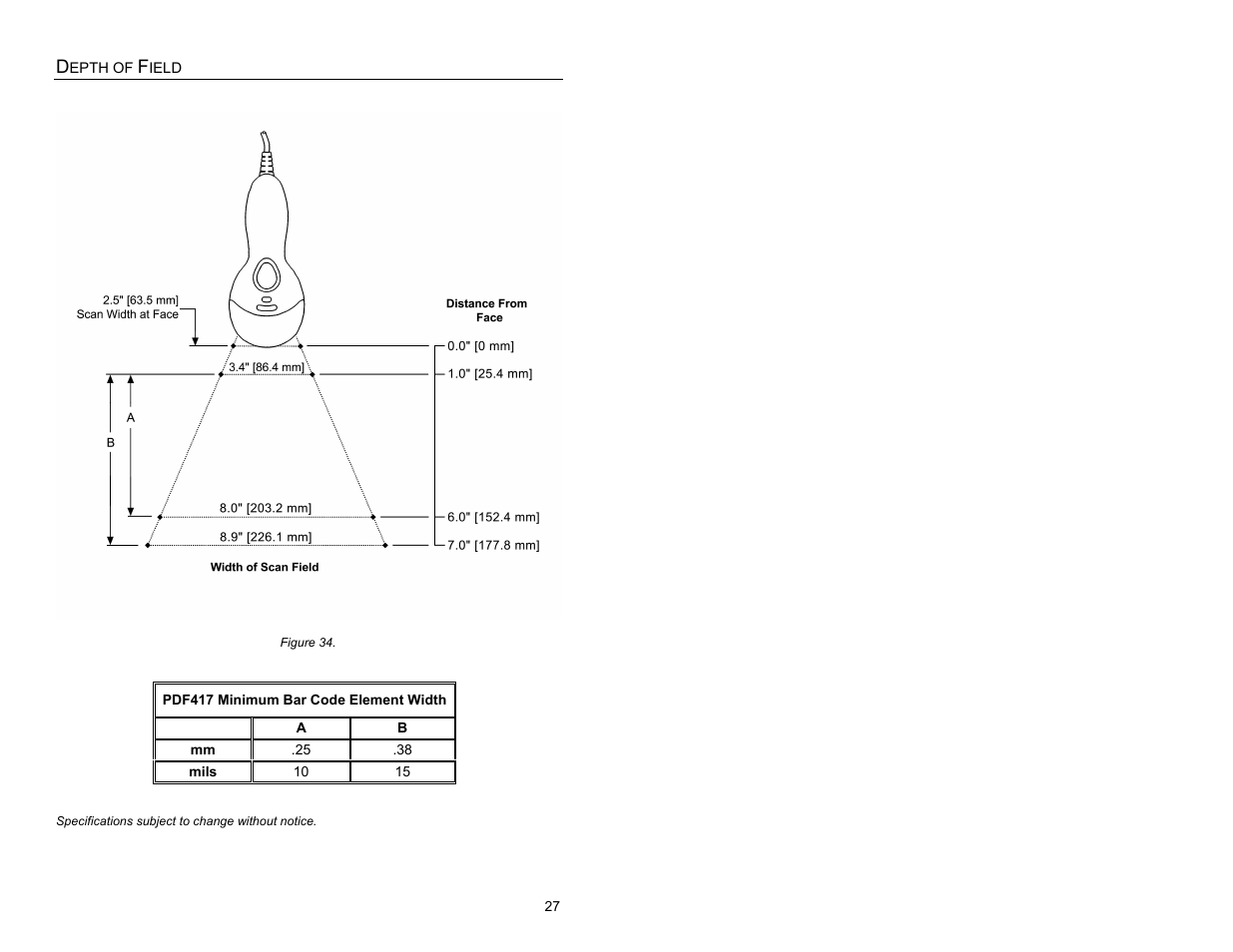 Pdf417 minimum bar code element width | Metrologic Instruments MS9524 User Manual | Page 31 / 56