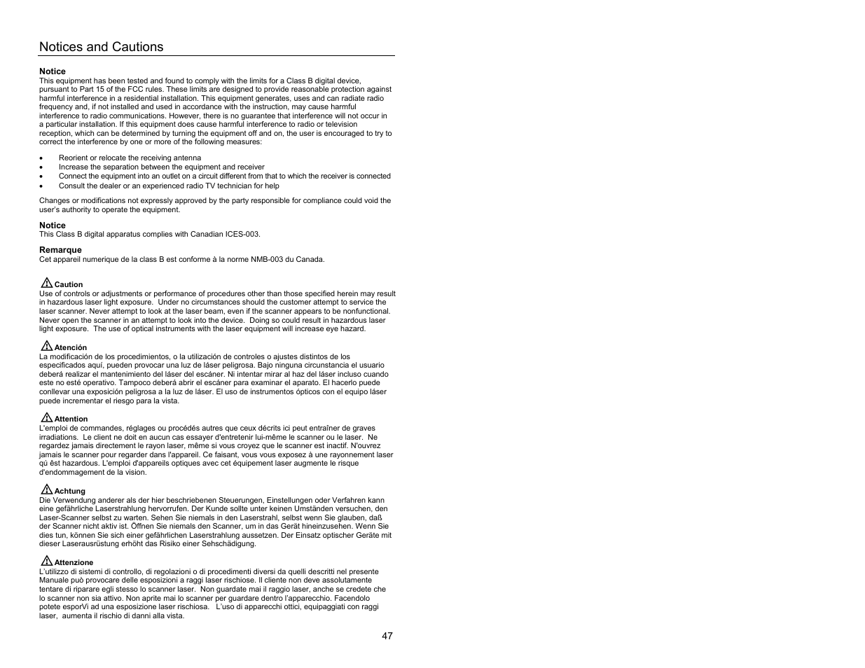 Notices and cautions | Metrologic Instruments MS9524 User Manual | Page 51 / 56