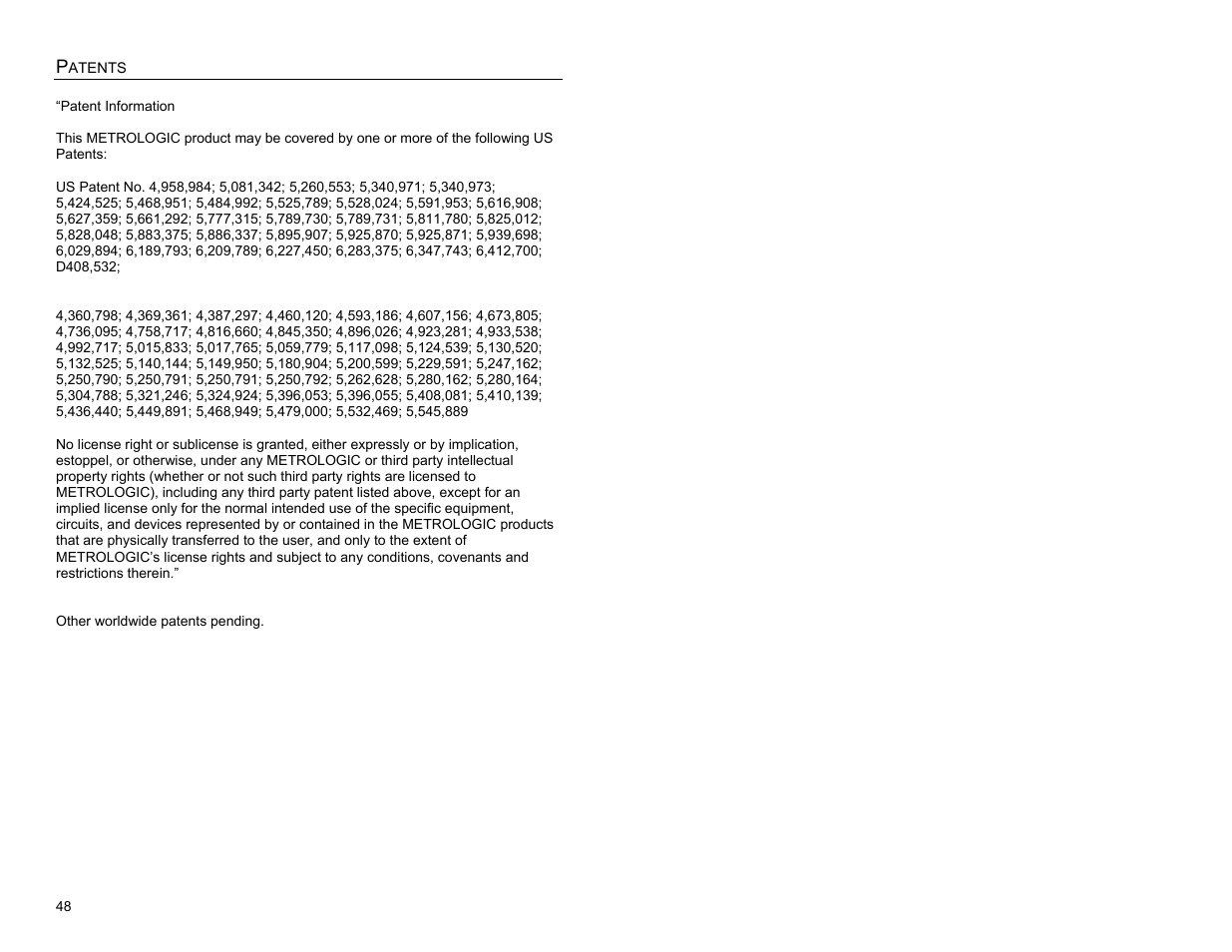 Patents | Metrologic Instruments MS9524 User Manual | Page 52 / 56