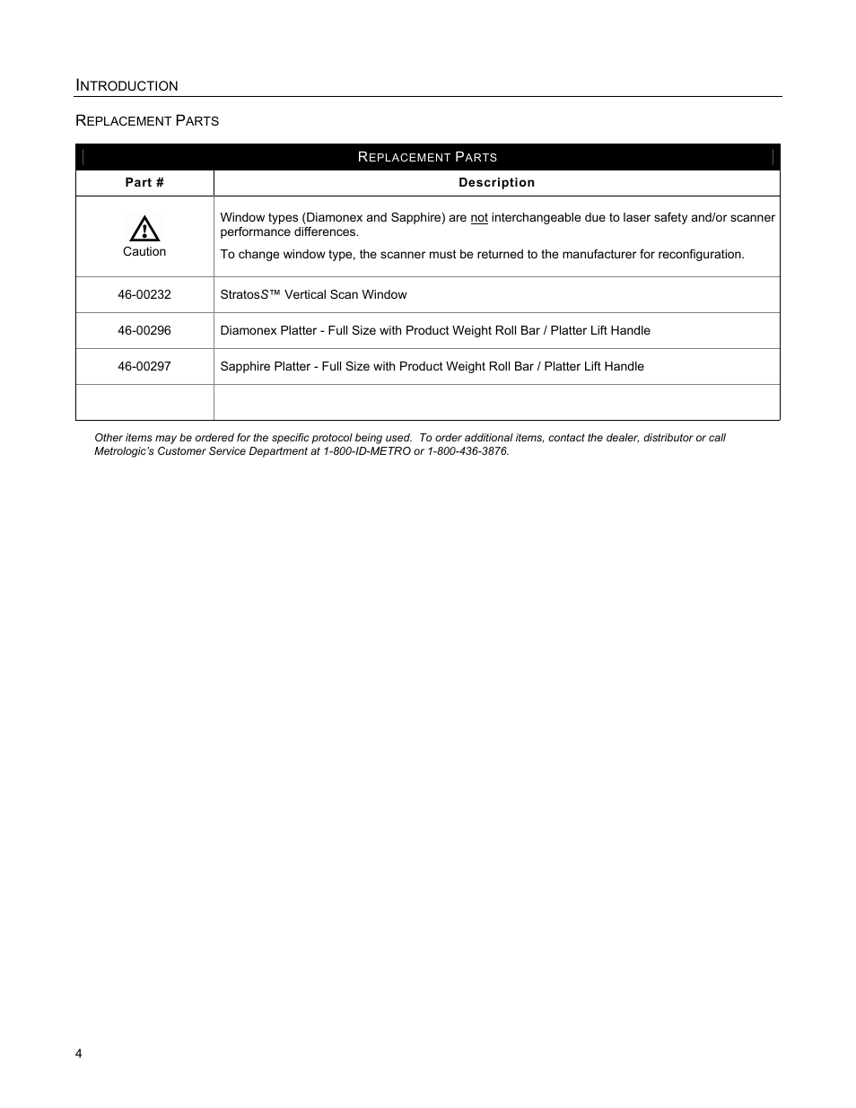 Replacement parts | Metrologic Instruments StratosS MS2220 User Manual | Page 10 / 86