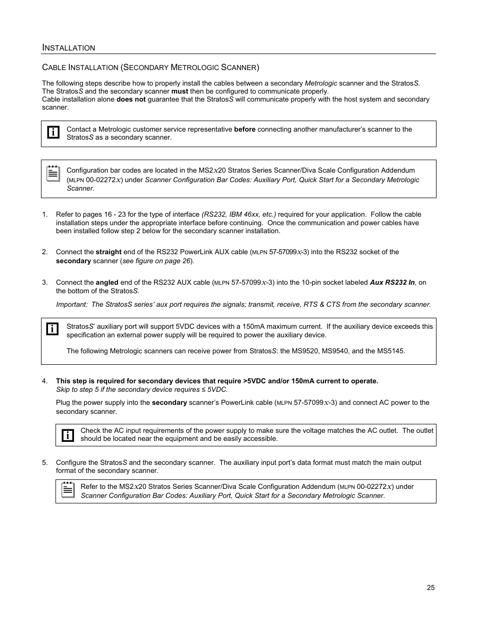 Cable installation (secondary metrologic scanner) | Metrologic Instruments StratosS MS2220 User Manual | Page 31 / 86
