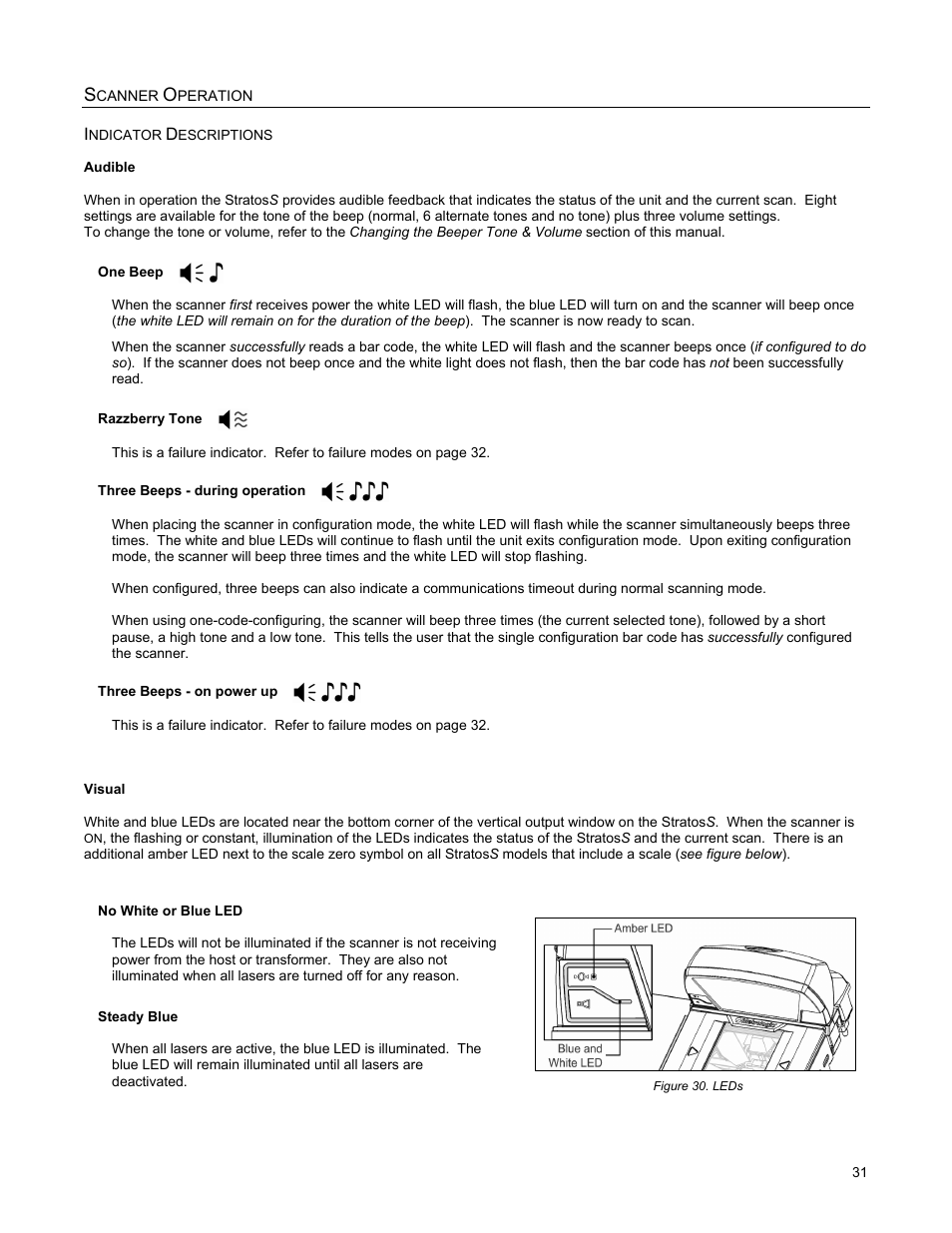 Indicator descriptions, Audible, Visual | Metrologic Instruments StratosS MS2220 User Manual | Page 37 / 86