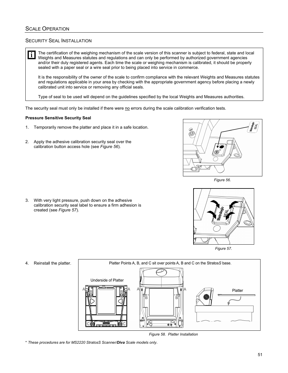 Security seal installation, Pressure sensitive security seal | Metrologic Instruments StratosS MS2220 User Manual | Page 57 / 86