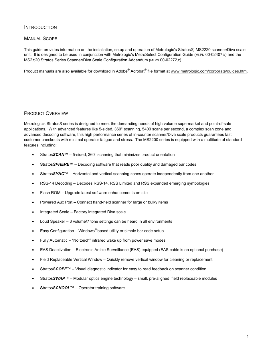 Introduction, Product overview, Ntroduction | Manual scope | Metrologic Instruments StratosS MS2220 User Manual | Page 7 / 86