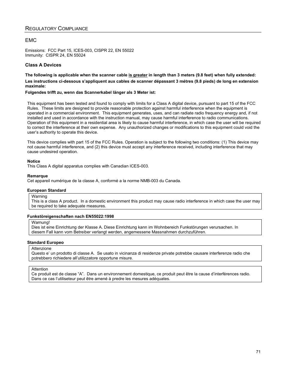 Class a devices | Metrologic Instruments StratosS MS2220 User Manual | Page 77 / 86