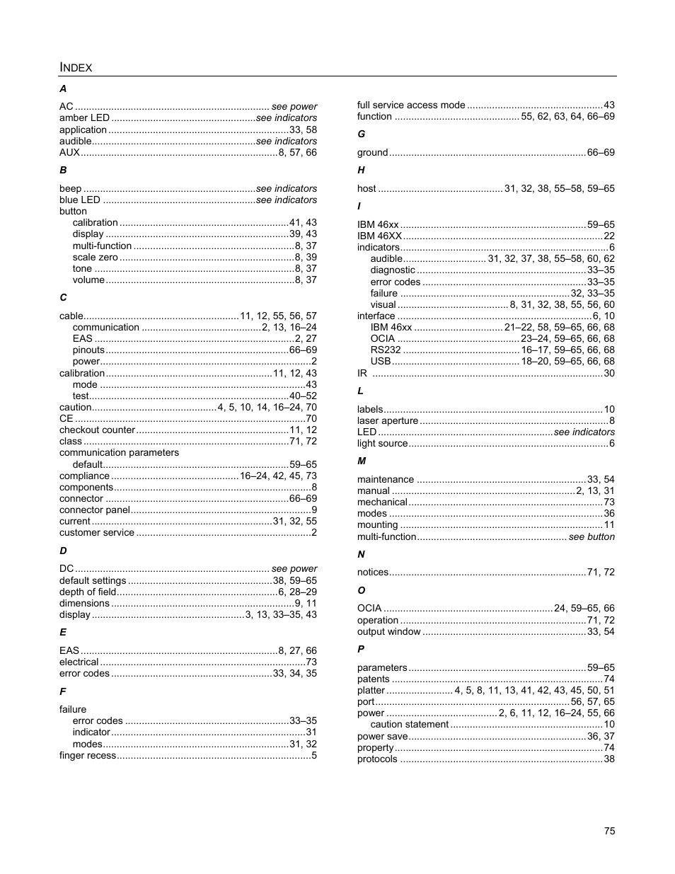 Index, Ndex | Metrologic Instruments StratosS MS2220 User Manual | Page 81 / 86