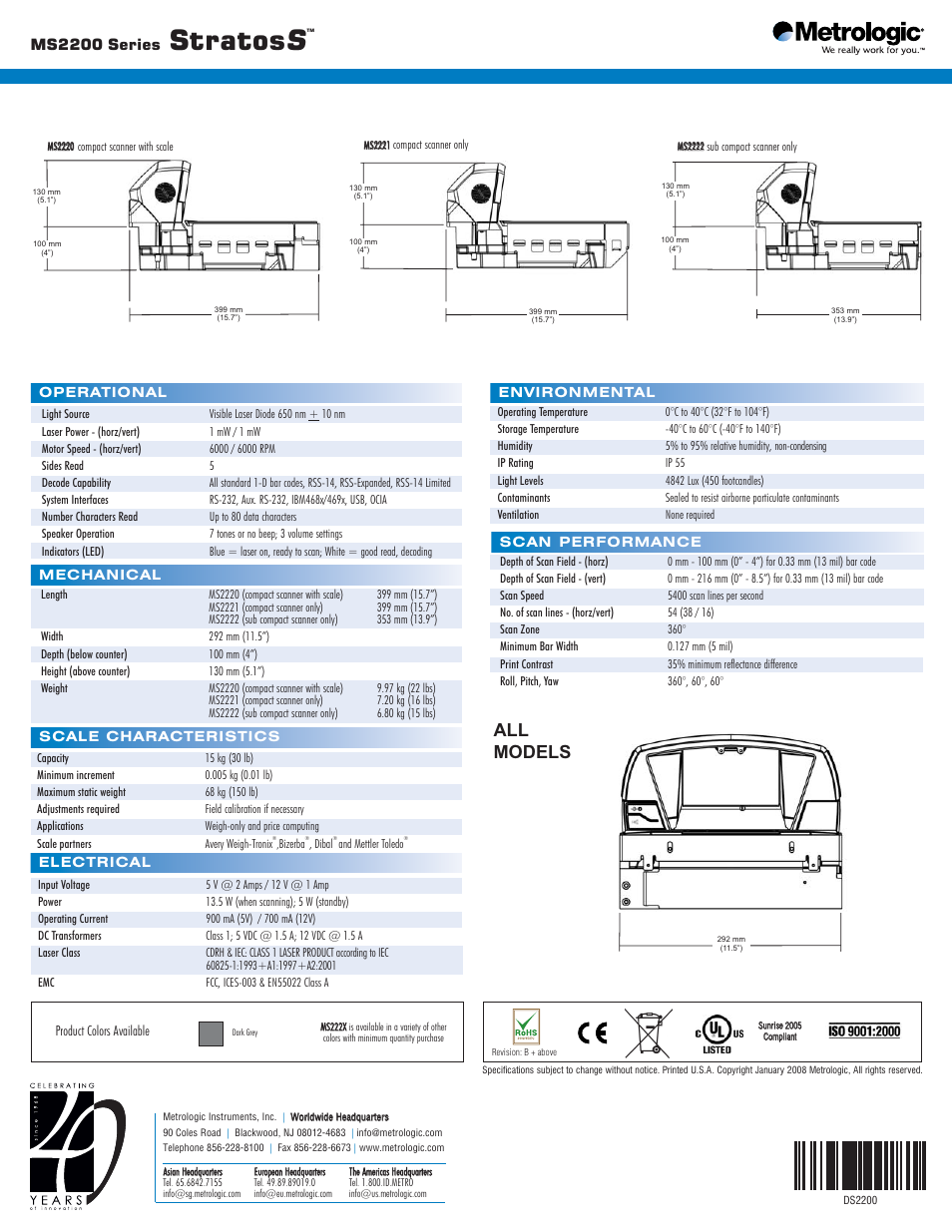 Stratos s, All models, Ms2200 series | Metrologic Instruments StratosS MS2200 Series User Manual | Page 2 / 2