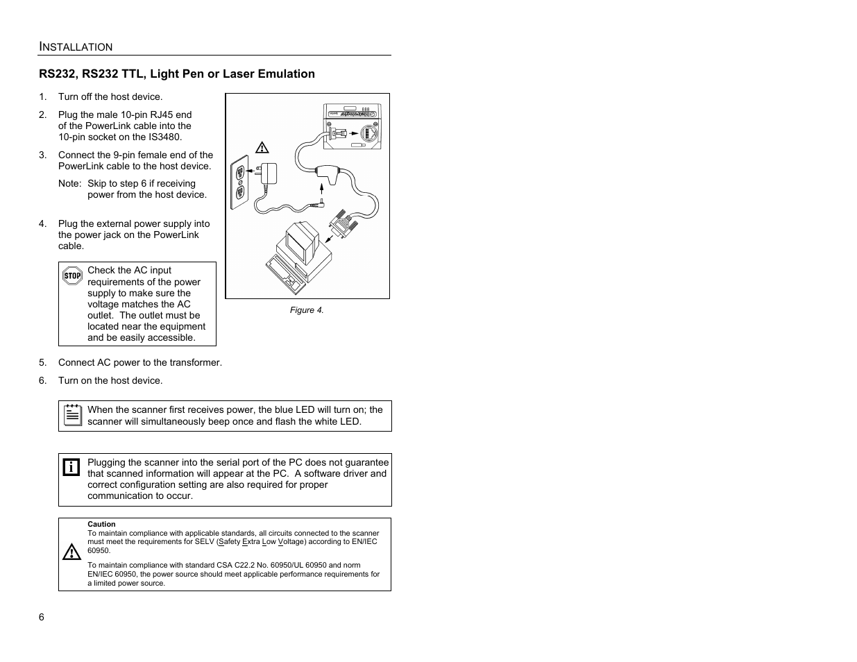 Installation, Rs232, rs232 ttl, light pen or laser emulation | Metrologic Instruments QUANTUME IS3480 User Manual | Page 10 / 56