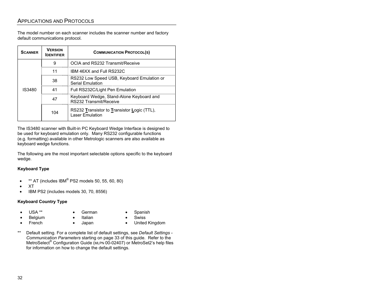 Applications and protocols | Metrologic Instruments QUANTUME IS3480 User Manual | Page 36 / 56