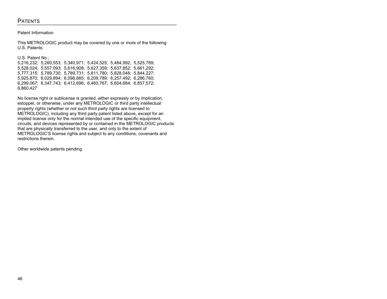 Patents | Metrologic Instruments QUANTUME IS3480 User Manual | Page 50 / 56