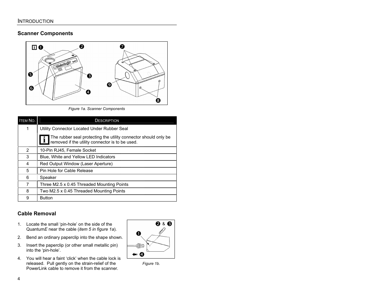 Scanner components, Cable removal | Metrologic Instruments QUANTUME IS3480 User Manual | Page 8 / 56