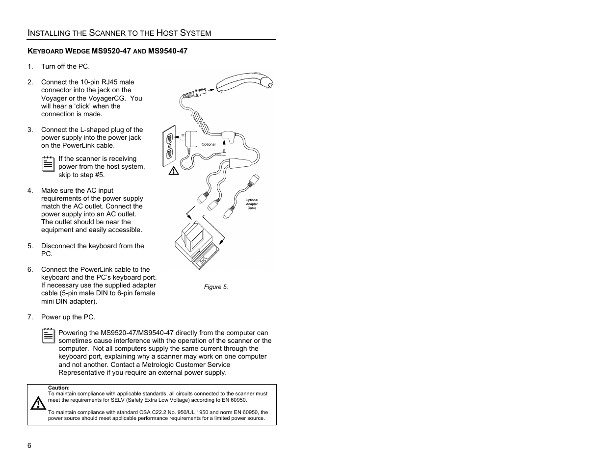 Keyboard wedge ms9520-47 and ms9540-47 | Metrologic Instruments MS9500 Voyager User Manual | Page 12 / 56
