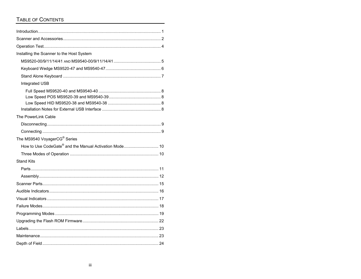 Metrologic Instruments MS9500 Voyager User Manual | Page 4 / 56