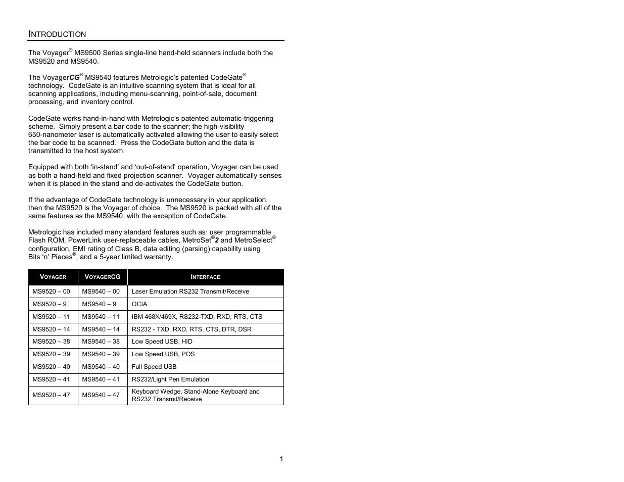 Introduction | Metrologic Instruments MS9500 Voyager User Manual | Page 7 / 56