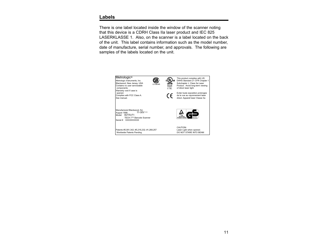 Labels | Metrologic Instruments TECH 7 User Manual | Page 15 / 32