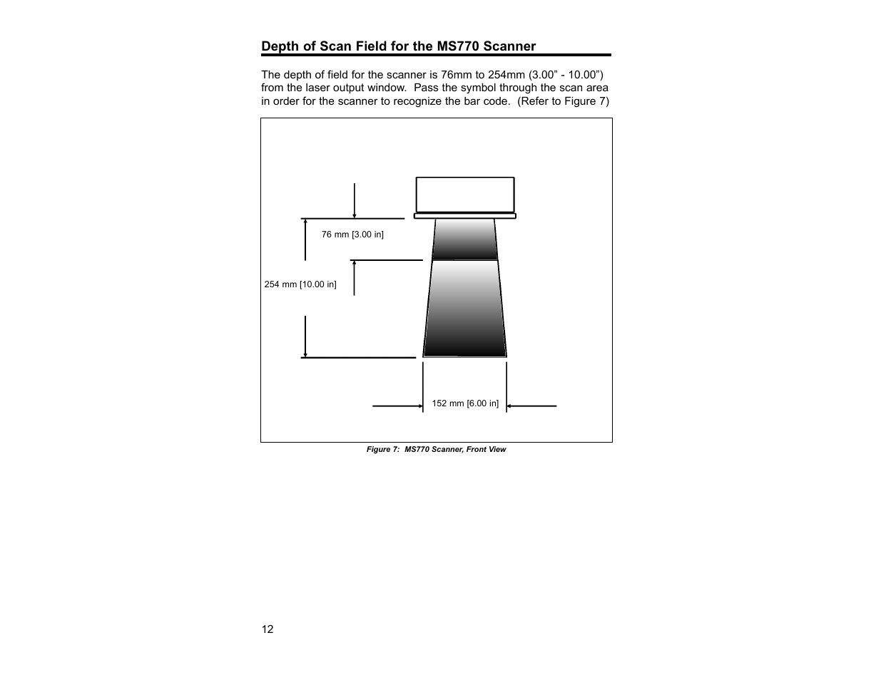 Depth of scan field for the ms770 scanner | Metrologic Instruments TECH 7 User Manual | Page 16 / 32