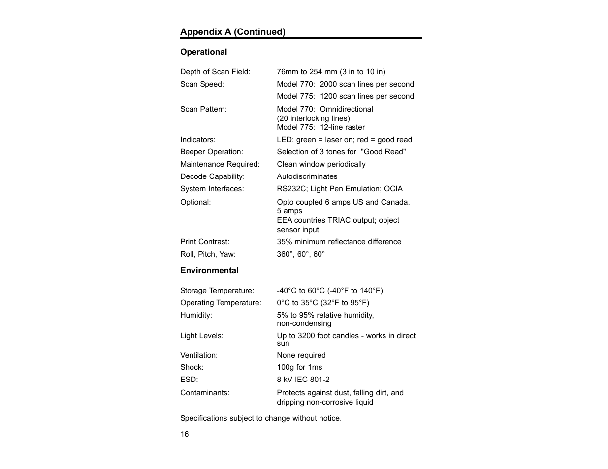 Operational environmental | Metrologic Instruments TECH 7 User Manual | Page 20 / 32