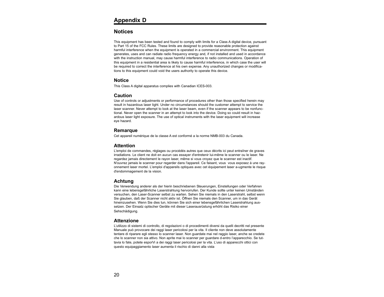 Appendix d, Notices | Metrologic Instruments TECH 7 User Manual | Page 24 / 32