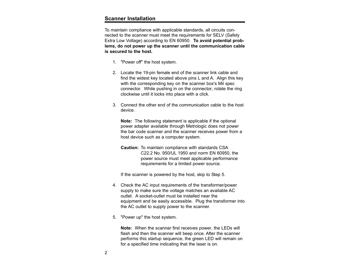 Scanner installation | Metrologic Instruments TECH 7 User Manual | Page 6 / 32