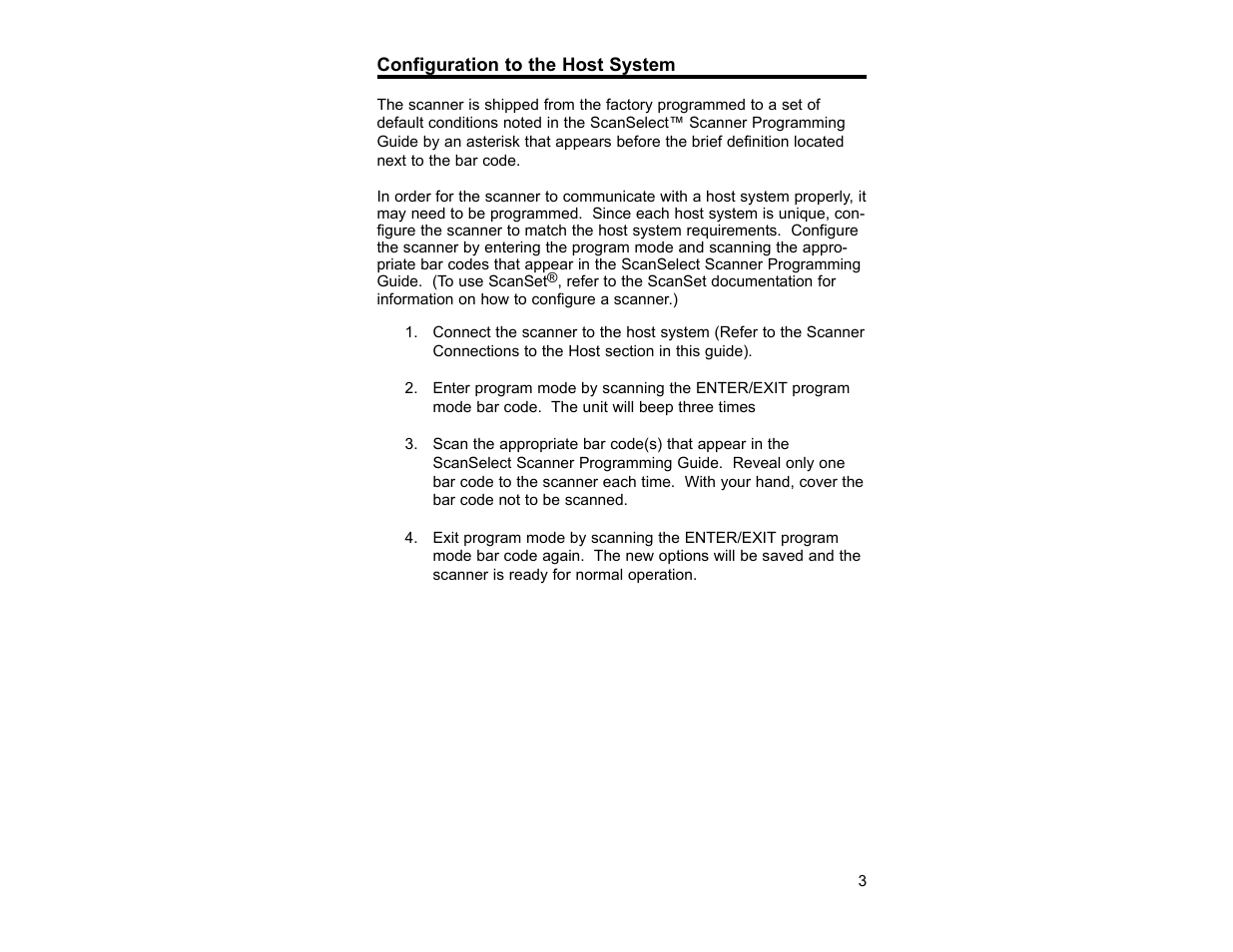 Configuration to the host system | Metrologic Instruments TECH 7 User Manual | Page 7 / 32